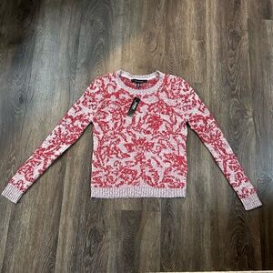 White House Black Market Red and Light Pink Marled Crewneck Sweater